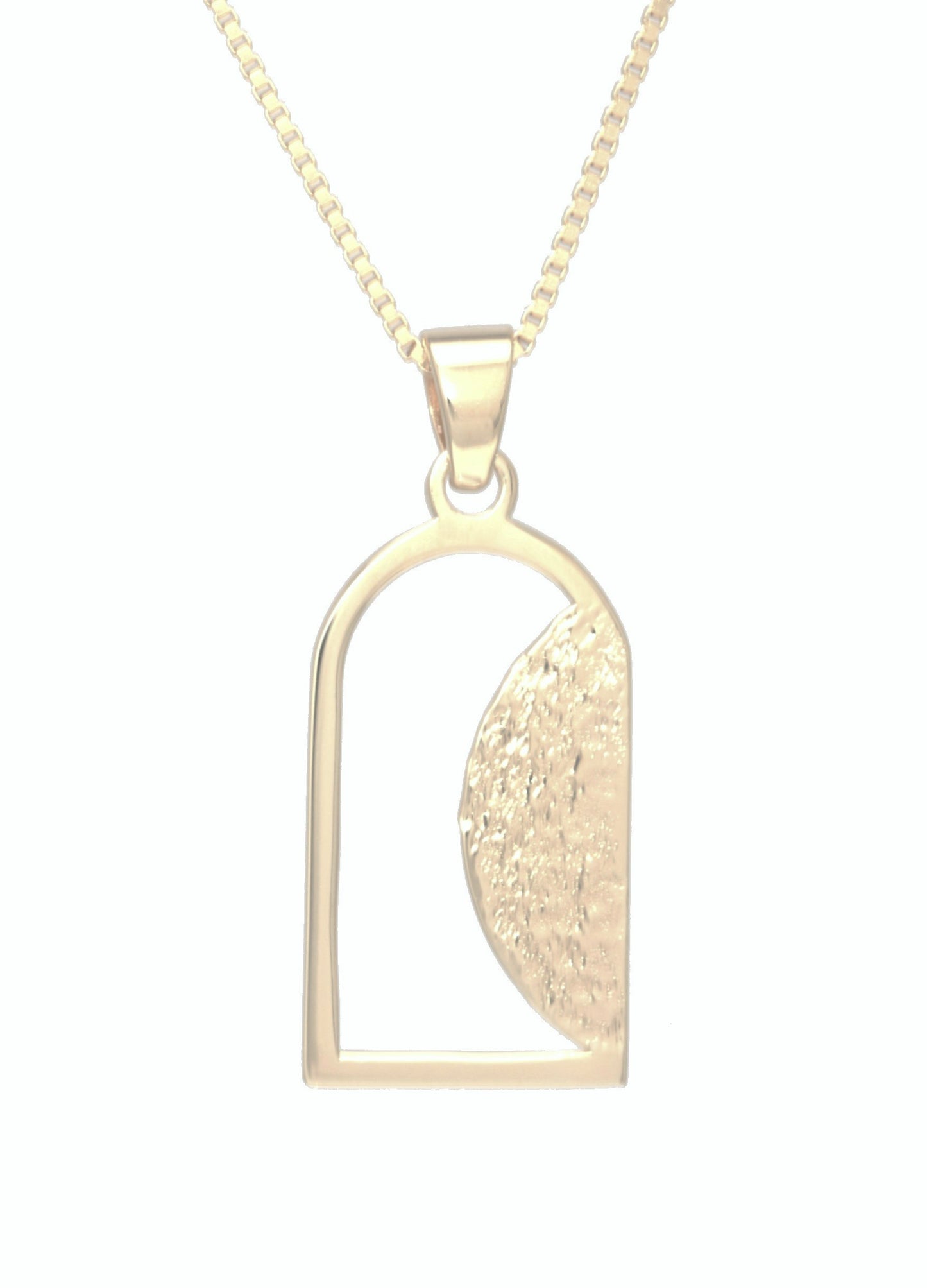 Empty Tomb pendant, sterling silver, gold plated, size 12mm x 21mm H, standard base, textured stone. (CHAIN SOLD SEPARATELY)