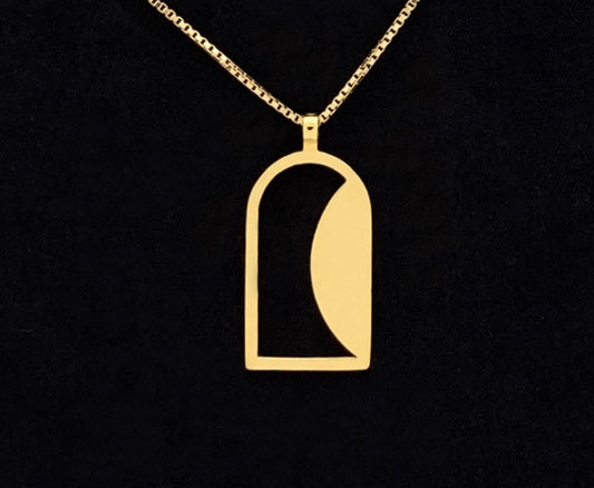 Empty Tomb pendant, sterling silver, gold plated, size 12mm x 21mm H, standard base, smooth stone. (CHAIN SOLD SEPARATELY)